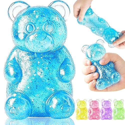Bear Sugar Squishy Ball, Slow Rising High Density Stress Balls, Soft Sensory Toys Anxiety Relief Focus Toy for Kids Adults, Squeeze Balls Party for Favors Birthday Gifts (A-Blue) - Image 1