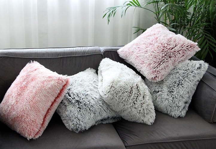 Uhomy 2 Packs Fluffy Accent Pillows Cover 18"x18", Soft Gray Ombre Faux Fur Throw Pillow Case, Modern Luxury Decorative Square Cushion Cover for Farmhouse Home Decor for Sofa/Bed/Chair, 45x45cm thumbnail 7