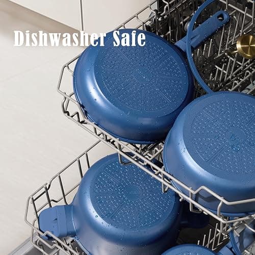 CAROTE Ceramic Cookwar Set, Pots and Pan Set Non Stick 16 Piece, Cookware Set Kitchen Cooking Set Non Toxic, PFAS PTFE Free, Blue thumbnail 8