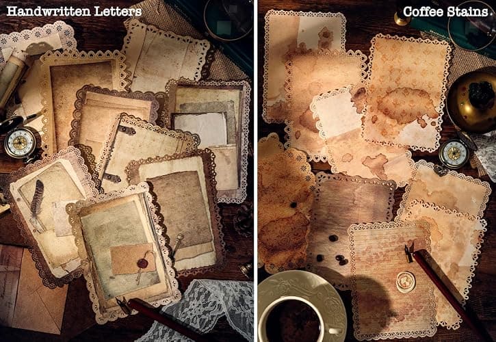 60 Sheets Lace Edged Scrapbook Stationery Paper Assorted Set - 6 Pack Vintage Paper for Letter Writing Scrapbooking Embellishments Planner Bullet Junk Journal Supplies Collage Background 4.9x6.9 Inch thumbnail 4