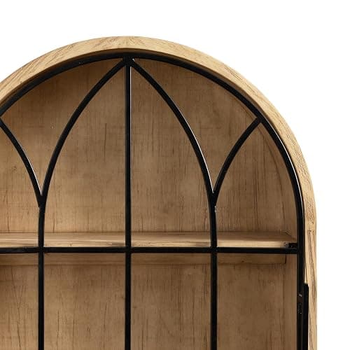 Kate and Laurel Megara Decorative Wooden Hanging Arched Wall Cabinet with Door for Open Storage; 16 x 5 x 24; Natural Wood and Black; Wooden Floating Wall Bathroom Cabinet for Above Toilet Storage thumbnail 6
