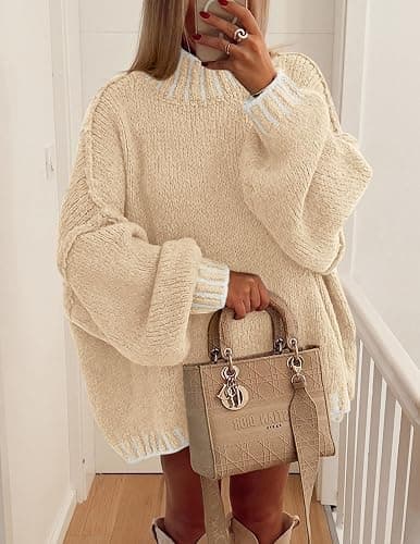 PRETTYGARDEN Women's 2025 Fall Oversized Pullover Sweaters Long Sleeve Mock Neck Chunky Knit Jumper Tops Winter Clothing thumbnail 8