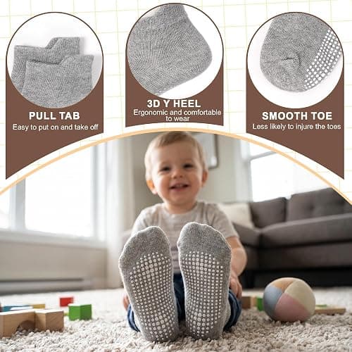 GRPSKCOS Non Slip Toddler Socks 15 Pairs Toddler Grip Anti Skid Low Cut Socks for 1-7 Years Boys Girls thumbnail 4