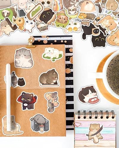 Baslaky 100PCS Cute Cat Stickers for Kids, Water Bottle Stickers Gift for Teen Birthday Party, Waterproof Stickers Aesthetic Vinyl Kawaii Cartoon thumbnail 6