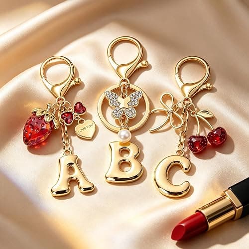 OUMILAN Bubble Initial Keychain Bag Charms for Women | A-Z Letter Keychain with Cherry,Strawberry&Butterfly Charms,Perfect for Handbags,Purses and Backpacks thumbnail 5