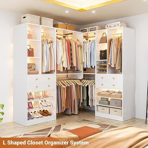 10FT Closet System with 4 Drawers, 120" Closet Organizer System with 6 Hanging Robs & Reversible Hanging Shelving, Closet Systems for Walk-in Closets, Load 2000+LBS, White thumbnail 7
