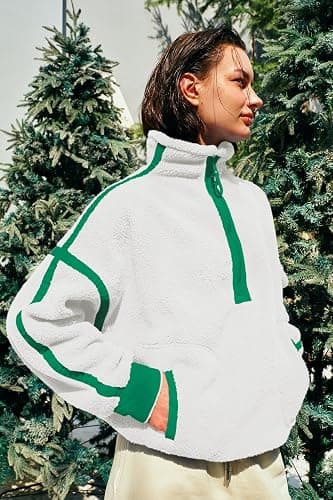Panadila Womens Half Zip Sherpa Fleece Pullover Soft Oversized Sweatshirt with Pockets Warm Fuzzy Sweater thumbnail 3