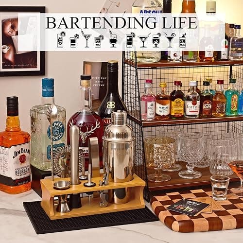 Cocktail Making Kit, Bartender Shaker Set with Stand, Home Bar Accessories | All Essential Bar Tools for Drink Mixing, Recipe Booklet, 750ml Mojito Mixer, Gift for Men Birthday, Thanksgiving, Christmas thumbnail 7