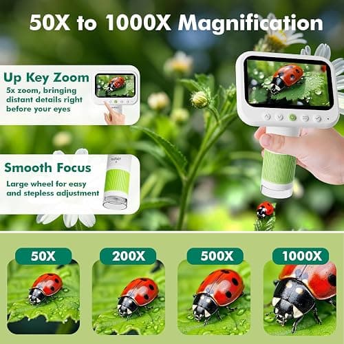 OUTACT Digital Microscope for Kids,4.3" HD Screen Portable Microscope with 8 LED Lights,Educational STEM Science Toys with 8G SD Card for Photo/Video,Birthday Gifts for Boys Girls thumbnail 3
