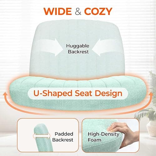 Orange Factory Criss Cross Chair Wheels Wide Cross Legged Office Desk Vanity Chair Comfy Fabric Armless Adjustable Swivel for Home Computer Task (Mint) thumbnail 7