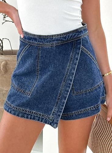 Sidefeel Skorts Skirts for Women Denim Mini Skirt Casual Summer High Waisted Jean Shorts Stretchy thumbnail 2