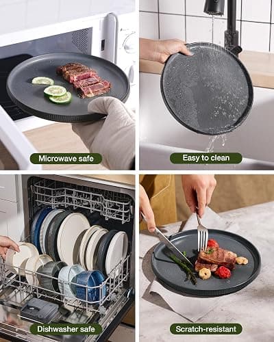 Richmount Star Plates and Bowls Set, 18 Pieces Dinner Sets for 6 People, Stoneware Dinnerware Sets with Dinner Plates/Salad Plate/Cereal Bowls, Dishwasher & Microwave Safe, Matte DarkCharcoal | Dinnerware includes dinner plates and bowls, is scratch resistant and microwave and dishwasher safe thumbnail 6