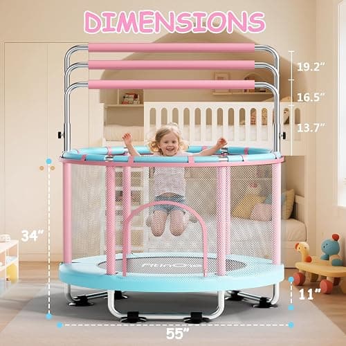 55" Toddler Mini Trampoline for Kids, Indoor Outdoor Toys with Swing, 440lbs Baby Kids Trampoline, Gymnastics Bar, Birthday Gifts for Boy Girl Age 1-8 thumbnail 5