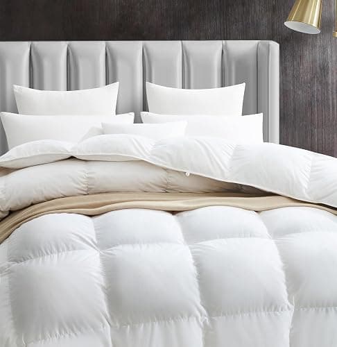 Maple&Stone Feather Down Comforter King, Heavyweight Duvet Insert | Extra Fluffy Duvet Insert in White, 100% Cotton Shell, Baffle Construction, 8 Loops, 106 x 90 in thumbnail 3