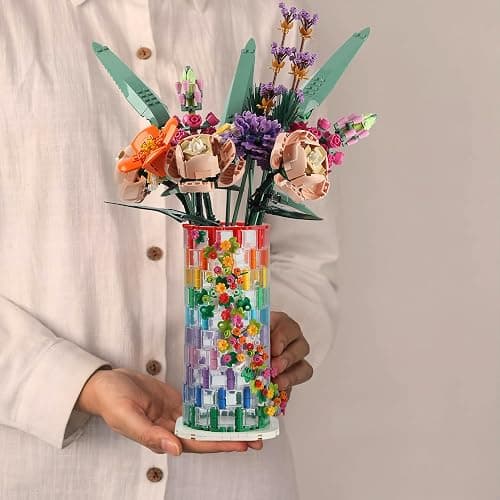 HI-REEKE Vase Building Set for Flowers Bouquet 10280 10313, Transparent Vase Flower Display Stand Building Block Kit for Women Adult thumbnail 5