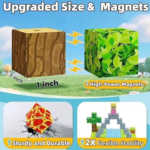 EchoPlan 150PCS Magnetic Blocks, Magnetic Building Blocks, STEM Constructions Magnet Blocks for Boys Girls Age 3 4 5 6 7 8 9 10, Sensory Stacking Toy Christmas Birthday Gifts for Kids, 1" Large Size thumbnail 2