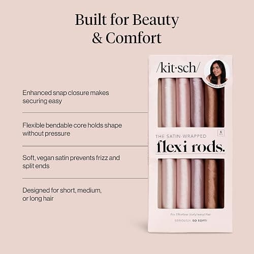 Kitsch Satin Heatless Hair Curlers – No Heat Hair Curlers to Sleep In for Overnight Curls – Soft Heatless Curling Rods for Women with Short & Long Hair - Alternative to Heat Styling – 6 pcs, Rosewood thumbnail 4
