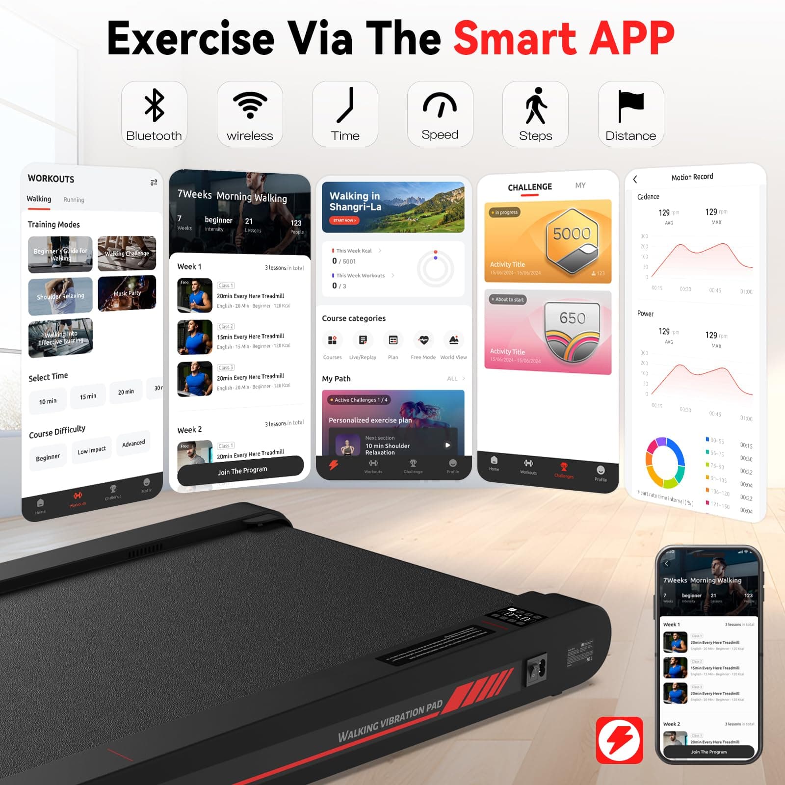 Sperax 3 in 1 Walking Vibration Pad, Under Desk Treadmill with APP, Portable Treadmills for Home, Walking Pad Treadmill with Remote Control thumbnail 2