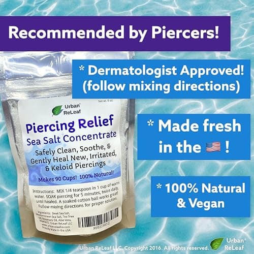 Urban ReLeaf PIERCING RELIEF Sea Salt Concentrate Aftercare, 6 oz | Makes 90 Cups, Dead Sea Salt, Tea Tree, Rosemary, Clean & Soothe Irritated Piercings, Keloid Bump Treatment thumbnail 6