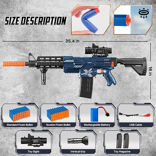 Electric Automatic Toy Gun for Toy Guns Sniper Soft Bullets [Shoot Faster] Burst Soft Bullets Toy Gun for Boys,Toy Foam Blasters & Guns with 100 Toy Sniper Darts for Kids thumbnail 2
