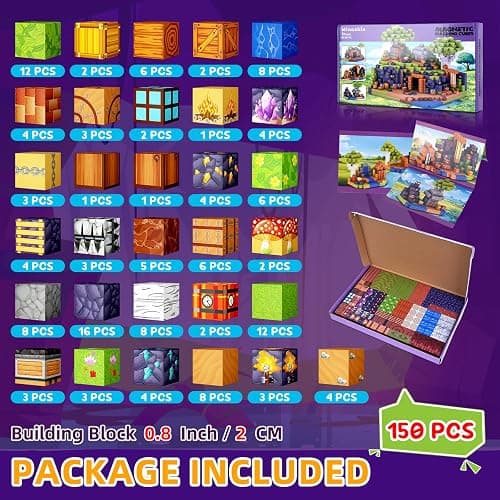 Minoskia Magnetic Blocks, 150 PCS Magnetic Building Blocks Sensory Toys for 3-5 4-6 5-7 6-8 Year Old Boys Girls Easter Birthday Gifts Travel Outdoor Kids Games thumbnail 2
