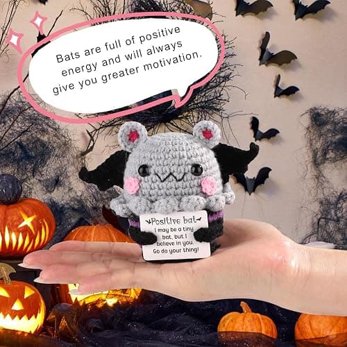 TOYMIS Positive Bat Doll, 3.35in Cute Knitted Bat Doll with Positive Card, Emotional Support, Halloween Decoration, Birthday Party, Cheer Up Gifts thumbnail 5