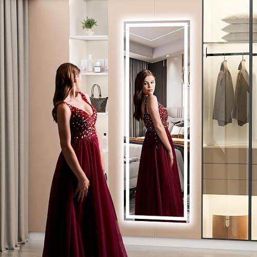 Hasipu Full Length Mirror with Lights, 56" x 15.8" LED Floor Mirror, Full Body Dressing Standing, Hanging Mounted Mirror for Living Room Bedroom Cloakroom, Square White thumbnail 5