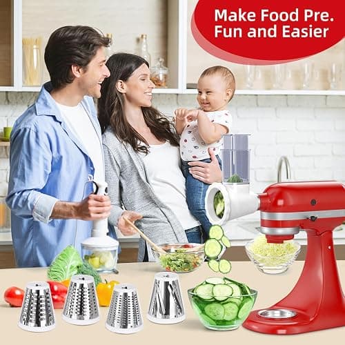 Updated Shredder Cheese Grater Attachment for KitchenAid Stand Mixers, Salad Machine with Vegetable Slicer, Salad Maker, Food Slicers Slicer Shredder Attachment with 4 Blades Dishwasher Safe thumbnail 2