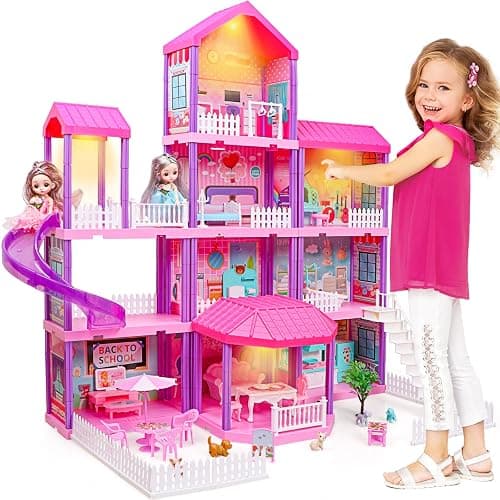 beefunni Doll House, Dream Dollhouse for Girls,Doll Houses 4-5 7-8 Year Old with 4 Stories -11 Rooms, 2 Dolls and Furniture, Princess Dollhouse 2025 Christmas Toy Gifts for 3 4 5 6 7 8+ Year Old Girls - Image 1