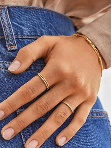 Pearich 14K Gold Filled Rings for Women, Dainty Stacking Rings for Women, Thin Gold Band Ring Plain Statement Ring Comfort Fit Size 6 to 11 thumbnail 4