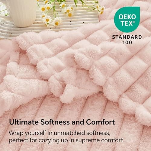 BEDELITE Pink Throw Blanket Twin Size for Bed- Super Soft and Warm 3D Checkered Fluffy Fuzzy Fleece Blanket, Luxurious Plush Cozy Blanket for Room Decor Fall and Winter, 60x80 inches thumbnail 7
