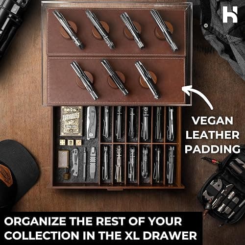 Holme & Hadfield Premium Knife Display Case for up to 30 Knives – Large Handcrafted Wooden Pocket Knife Organizer for Collections for EDC Collectors – Luxury Built to Last - Walnut - Armory Pro thumbnail 5