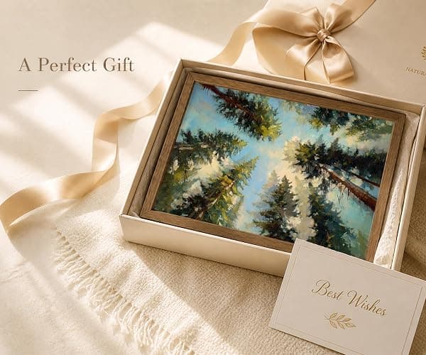 Framed Pine Forest Wall Art Canvas Print Summer Woodland Landscape Painting Cottagecore Pine Tree Picture Wall Decor for Living Room Bedroom Nursery Office12x16 In thumbnail 8