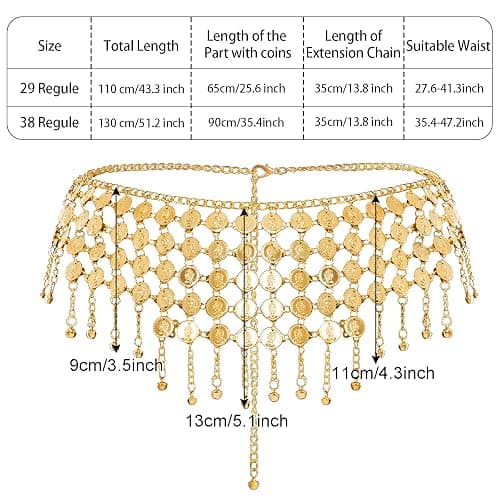 Topbuti Coins Belly Dance Hip Scarf Belt Belly Dancing Coins Skirts Chain Belt for Bellydance Halloween Costume Accessory thumbnail 3