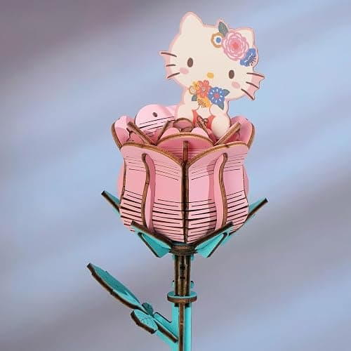 Hands Craft Hello Kitty and Friends Pink Rose 3D Wooden Puzzle Kit | DIY Flower Model | Arts & Crafts for Adults & Kids | Creative Hobby Kits | Hello Kitty Collectible | Wood Building Set thumbnail 4