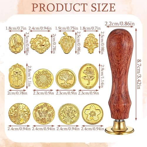 Wax Seal Stamp Kit,12pcs Sealing Wax Stamp Heads Flower Classical Wax Sealing Stamp Crafts Wax Seal Stamp with a Wooden Handle for Invitation Envelopes Letters thumbnail 2