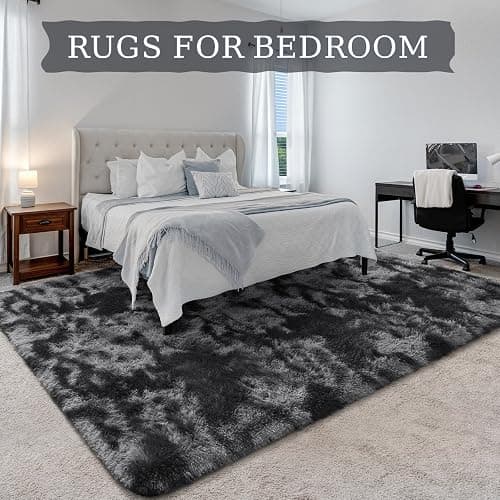 BENRON Fluffy Tie-dye Black Rugs for Living Room Bedroom 4x6, Soft Plush Fuzzy Shaggy Rugs for Kids Girls Boys Room Decor, Washable Indoor Floor Carpets thumbnail 3