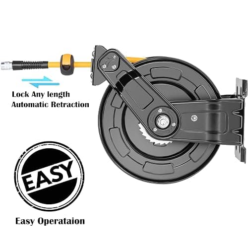 AIRZILLA Premium Steel Retractable Air Hose Reel With Dual Arm, 3/8"x50Ft Hybrid Polymer Hose, Heavy Duty Air Hose Reel included Auto Rewind Reel | Quick Air Coupler | Durable Double side Frame. thumbnail 7