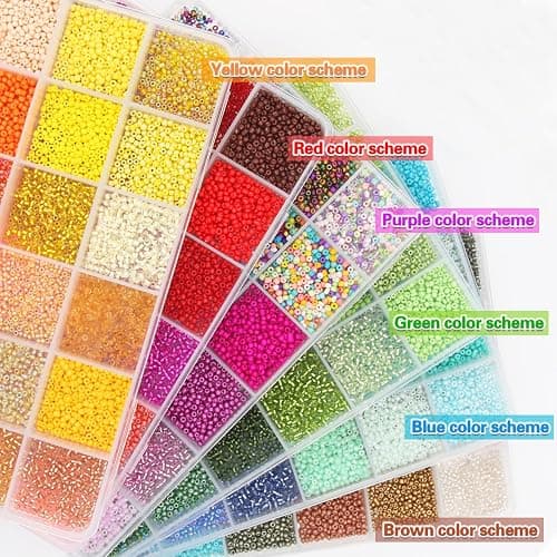 EuTengHao 57600pcs 2mm Glass Seed Beads Small Craft Beads for DIY Bracelet Necklaces Crafting Jewelry Making Supplies with Beading Needles Elastic Strings (144 Colors, 400Pcs Per Color) thumbnail 3