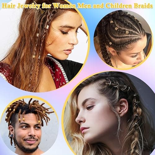 Lucomb 220 Pcs Gold Hair Jewelry for Braids, Loc Jewelry for Hair Dreadlock, Loc Charms for Women, Metal Gold Braids Rings Cuffs Clips for Dreadlock Accessories Clip Braids Extensions Decorations thumbnail 5