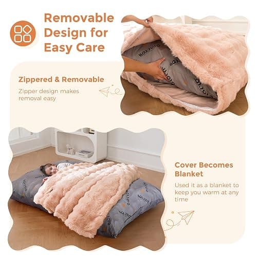 MAXYOYO 3 in 1 Kids Bean Bag Chair Bed, Child Floor Sofa for Gaming, Reading, Convertible Bean Bag Floor Cushion with Machine Washable Cover for Living Room Bedroom, Pink thumbnail 4