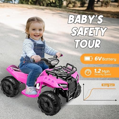 XCAR 6V ATV for Kids, 4 Wheeler for Toddlers with Music, Horn, Lights, 1.2mph Max Speed, Pink thumbnail 4