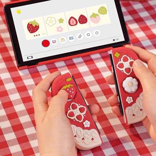 GeekShare Protective Case for Switch OLED Slim Cover Case Compatible with Switch OLED Separable Soft Silicone Protective Shell for Joy Con with 2 Thumb Grip Caps - Strawberries with Cream - For Switch OLED thumbnail 7