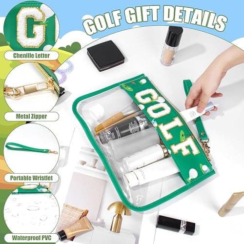 BuyCard Golf Gifts Makeup Bag with Chenille Letter Patch, Clear Cosmetic Pouch PVC Organizer Purse, Waterproof Travel Bag, Portable Toiletry Storage Bag for Her Friends thumbnail 4