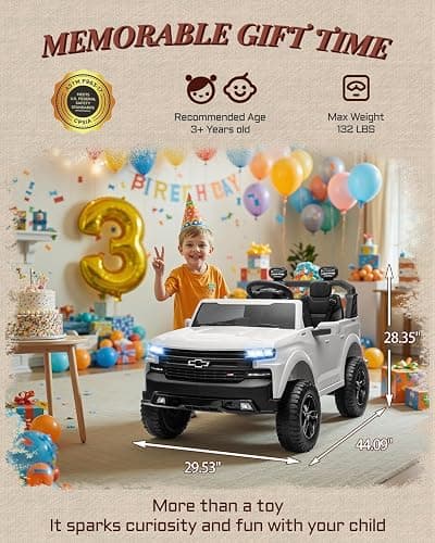 First Ride On 24V 2 Seater Ride on Car for Kids, Licensed Chevrolet Silverado Electric Car for Kids with Remote Control, Ride on Truck with Bluetooth, LED Lights and Seat Belts (White) thumbnail 8