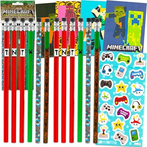 Ultimate Minecraft Party Favors Set - Bundle with 24 Pencils and 24 Mini Posters Featuring Creepers, Zombies, More Plus Stickers | Minecraft Birthday Party Supplies - Image 1