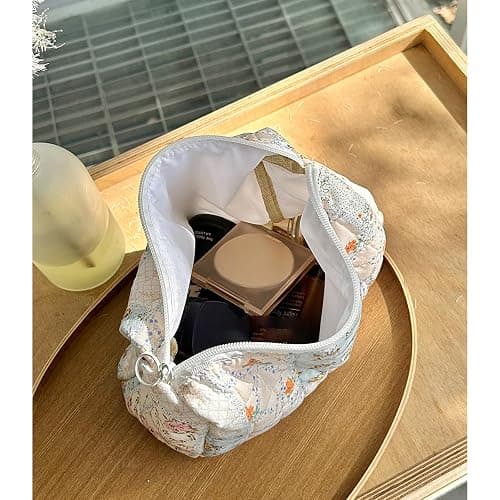uekeboag Quilted Cotton Makeup Bag,Coquette Quilted Toiletry Bag for Women and Girls,Floral Coquette Pouch,Cute Kawaii Travel Cosmetic Bags(03 Pink Flower) thumbnail 2