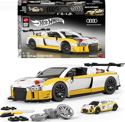 Mattel Brick Shop Hot Wheels Elite Series Building Set, '15 Audi R8 LMS with 820 Pieces, Realistic Details and Custom Decals, Adult Collectors and Kids Ages 10+ - Image 1