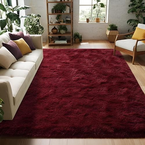 FALARK Fluffy Burgundy Red Rugs for Bedroom, 3x5 Feet Dark Red Area Rug for Boys Kids Girls Bedroom, Soft Shaggy Plush Cute Floor Carpet for Baby Nursery, Non Slip and Washable Carpets for Home Decor thumbnail 3