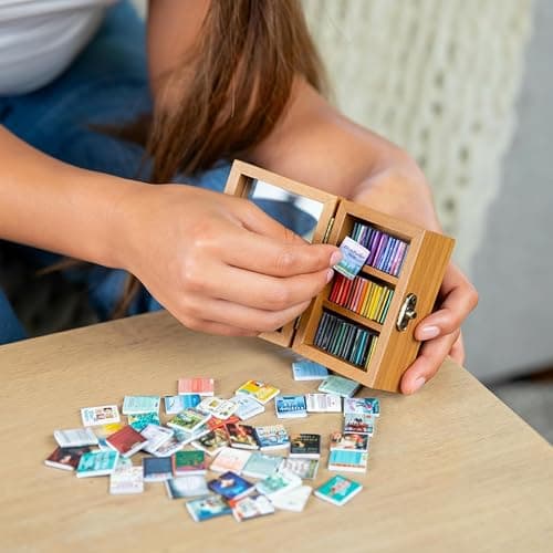 Luxicraft 2 Units Anxiety Bookshelf Ornament with 100 Unique Miniature Books-No Duplicate Titles-Wooden Pocket Library with Goodreads Mini Book Shelf Decor and Mental Health Calming Tool thumbnail 6